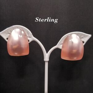 Vintage Pink Moonglow Earrings, Sterling Screw Backs, 1950s, 1 Inch